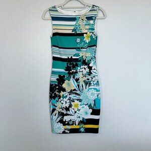 Cache Womens Dress Size 4 Hawaiian Scuba Floral Stripe Career Stretch Tropical